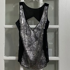 Bebe Black and Silver Foil Top